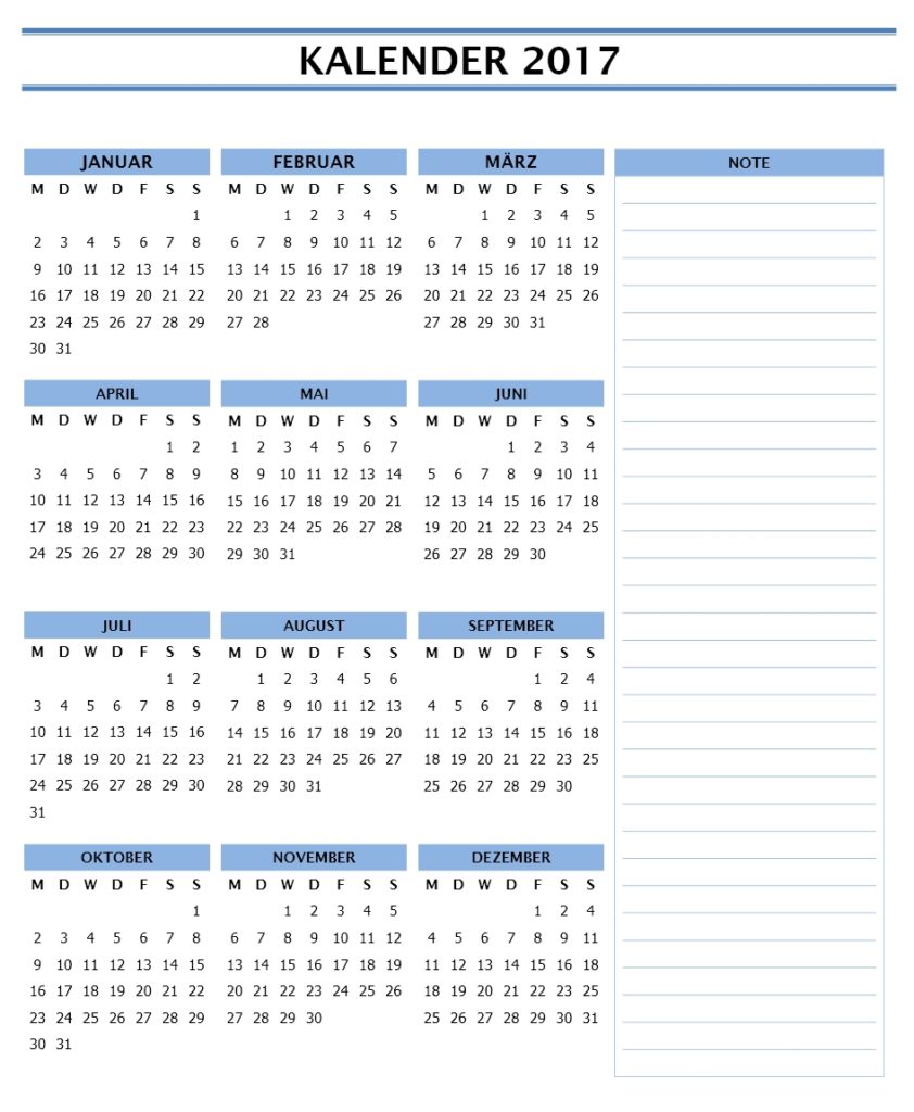 Kalender 2017 Vorlagen